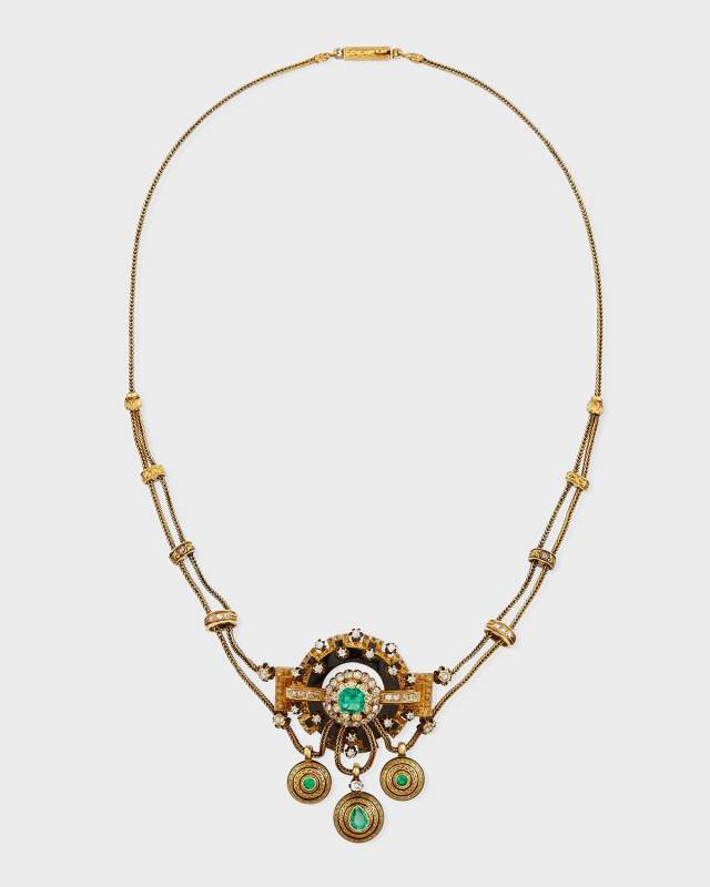 Estate Victorian Emerald & Diamond Festoon Necklace